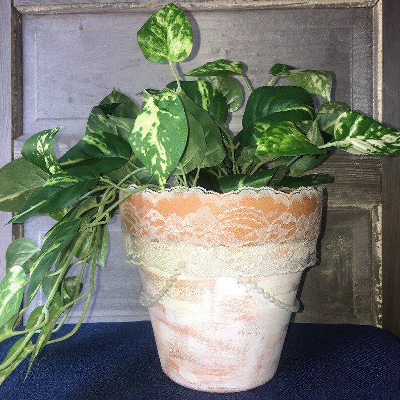 Clay Pot Planter Decoupaged Decopodged 7.5\u201d Angels Centerpiece Vintage Look Flower Pot PLANTS NOT INCLUDED