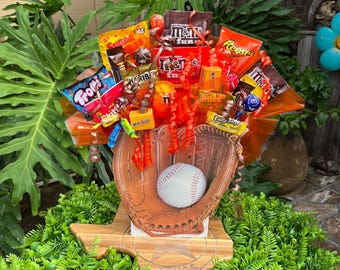 Candy Bouquet Baseball Glove Gift for Fathers Day Graduation Happy Birthdays or Just Because