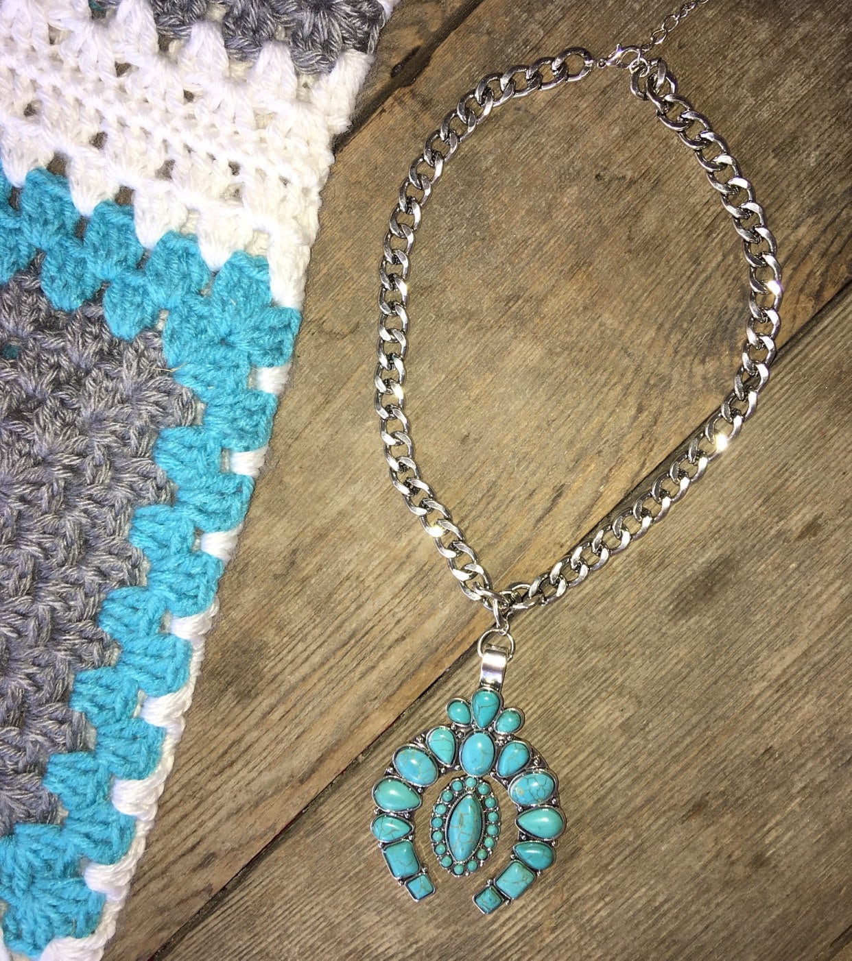 Squash Blossom Faux Türkis Stein Anhänger mit Silber Kette Etsy.de