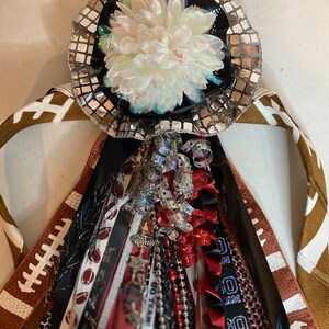 Homecoming Mum Leg or Arm Garter White Iridescent Flower Mum Football Theme Handkerchief Back Holder Garter &quot;Ready for Add On&#39;s&quot;