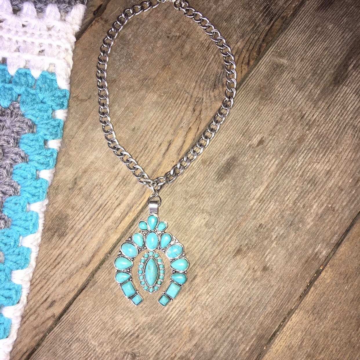 Squash Blossom Faux Türkis Stein Anhänger mit Silber Kette Etsy.de