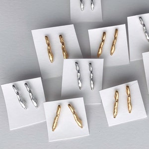 M Bar twins, Silver or 24K Gold plated Brass earrings, simple, light and elegant handmade earrings