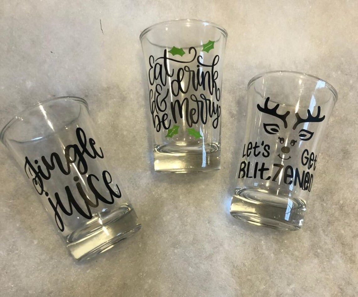 Funny Christmas Themed Shot Glasses sets of 3 Great for Etsy