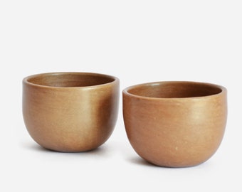 2 Espresso Cups - Handmade - Natural Beeswax finish Sand Colour barro