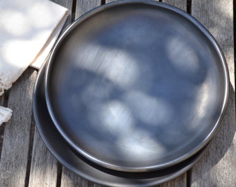 4 Dessert Plates 20cm - Full Moon - Handmade Black Clay / Barro Negro de Oaxaca - Set 4 Pieces