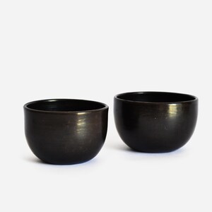 2 Americano Cups - handmade clay Beeswax finish Black color