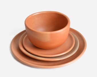 Tableware Set - Bowl, 15cm, 20cm and 25cm Plates - Terracotta Pale Oaxaca Clay