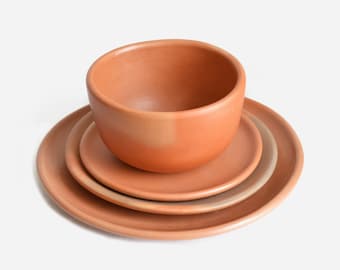 Tableware Set - Bowl, 15cm, 20cm and 25cm Plates - Terracotta Pale Oaxaca Clay