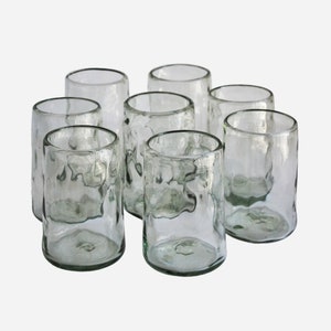 8 Beer glasses highball - Handblown made Recycled Glass - White Lights of Mexico City Original Design