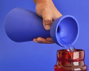 Blue Carafe with Two Cups  - Half-Moon Glazed - Mexican Contemporary Ceramics