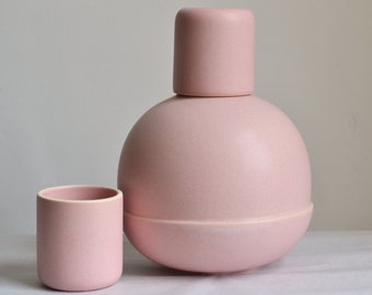 Pink carafe with two cups -  large - mexican contemporary ceramics