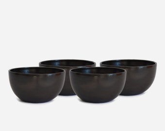 4 Bowls  14x7 cm- Beeswax Finish - Natural black Clay- handmade set 4 pieces
