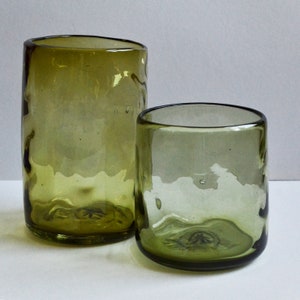 8 Organic shape tumblers handblown olive green Recycled Glass image 5