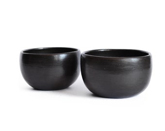 4 dessert Bowls 11x7 cm - Beeswax Finish - Natural Black Clay set 4 bowls