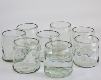 8 Organic shape  Tumblers- Handblown made Recycled Glass - White Lights of Mexico City Original Design