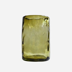 6 Organic shape High ball beer glasses - Handmade from Recycled Glass olive green