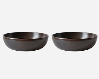 2 Bowls Natural clay handmade natural color black dinner bowl beeswax finish set of 2 bowls