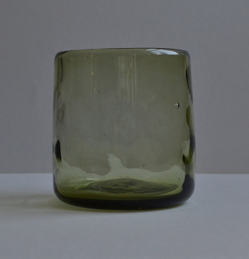 8 Organic shape tumblers handblown olive green Recycled Glass image 2