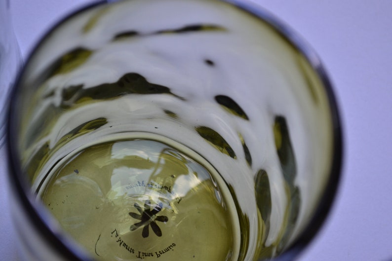 8 Organic shape tumblers handblown olive green Recycled Glass image 6