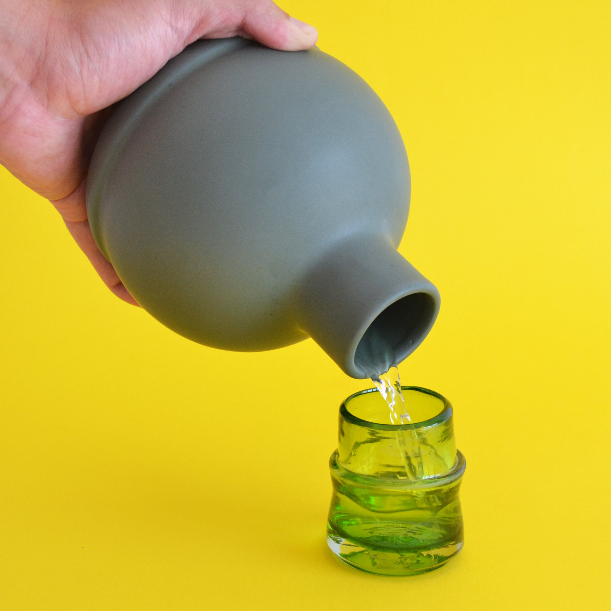 6 Mezcal Tequila Glasses Green Glass Set of 6 Glasses 6x6cm Handmade