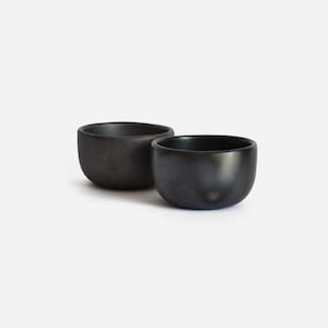 2 Espresso Cups  - Handmade Black Clay Pottery - Oaxaca Barro Negro - Moon Chrome