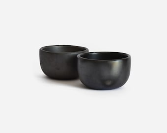 2 Espresso Cups  - Handmade Black Clay Pottery - Oaxaca Barro Negro - Moon Chrome