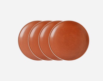 Set di 4 Piatto piano di Oaxaca fatto a mano da mujeres del barro rojo argilla rossa. Stoviglie messicane Piatto da 25 cm