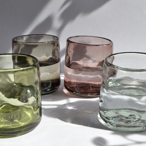 8 Organic shape tumblers handblown olive green Recycled Glass image 3