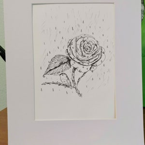 Hummingbird and Rose Ink Drawing image 4