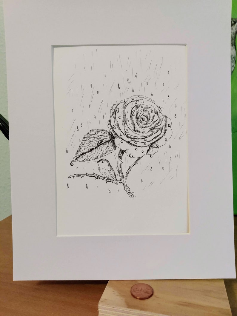 Hummingbird and Rose Ink Drawing image 4