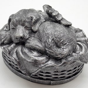 Silver Angelic Dog Memorial Urn