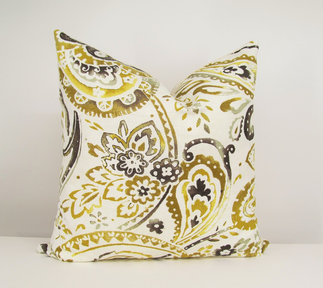 Paisley Pillow Cover/ Decorative Throw Pillow Cover/ Browngoldwhite