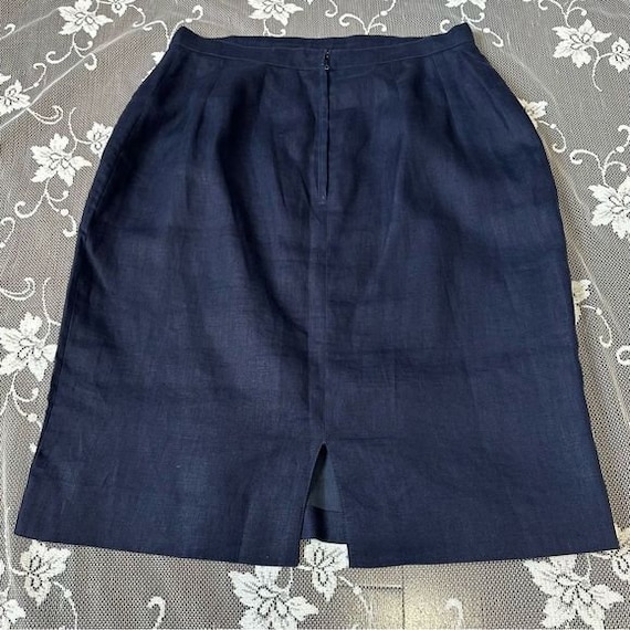 Vintage Guy Laroche Navy flax linen  pencil skirt - image 3