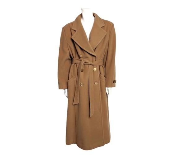 Vintage wool camel coat | tan belted coat / medium