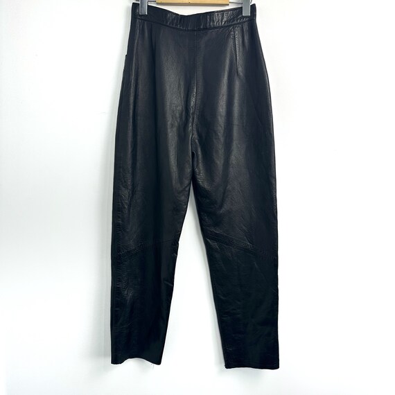 Vintage 80s High Waisted Black Leather Pants Sz 4 - image 5