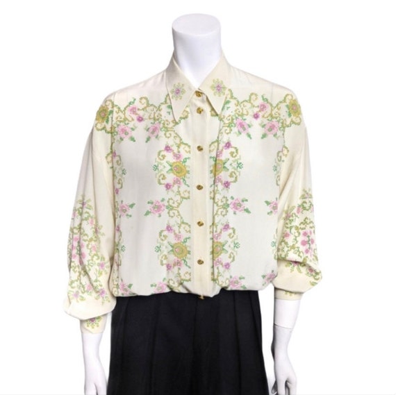 Vintage Escada silk floral blouse - image 1