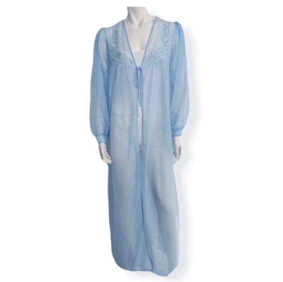 Vintage blue chiffon robe embroidered peignoir rob