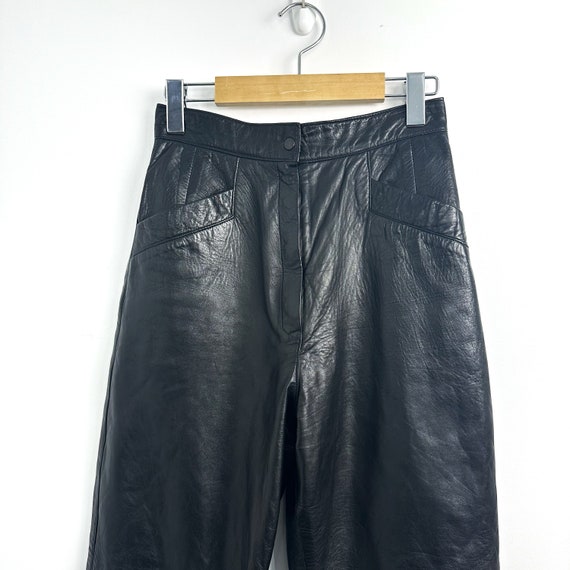 Vintage 80s High Waisted Black Leather Pants Sz 4 - image 2