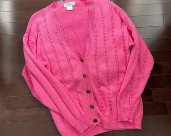 Vintage Oversize Pink Button Front Cotton Cardigan