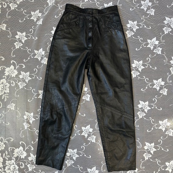 Vintage 80s High Waisted Black Leather Pants Sz 4 - image 4