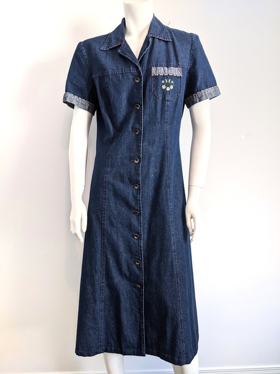 Vintage 1970s denim button down dress - image 3