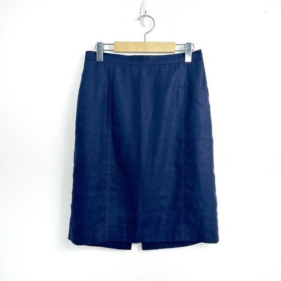 Vintage Guy Laroche Navy flax linen  pencil skirt - image 6