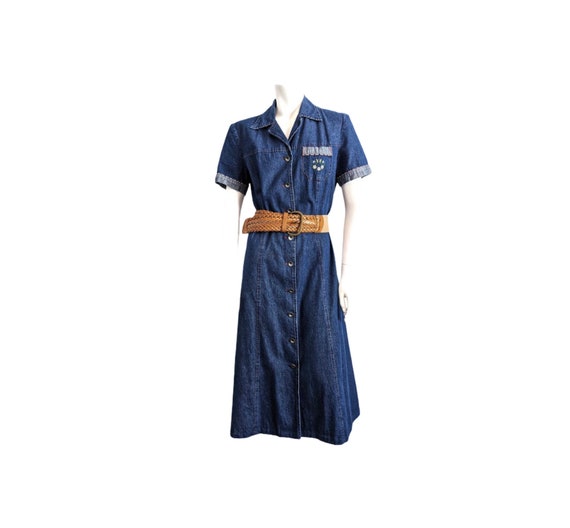 Vintage 1970s denim button down dress - image 1