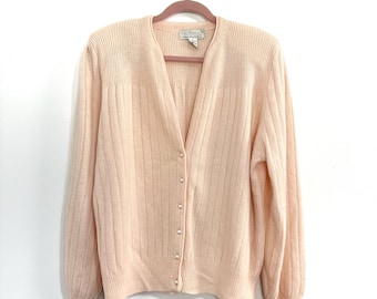 Vintage Lambswool Angora Blend Button Front Cardigan Sweater Baby Pink Sz Large