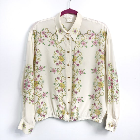 Vintage Escada silk floral blouse - image 9