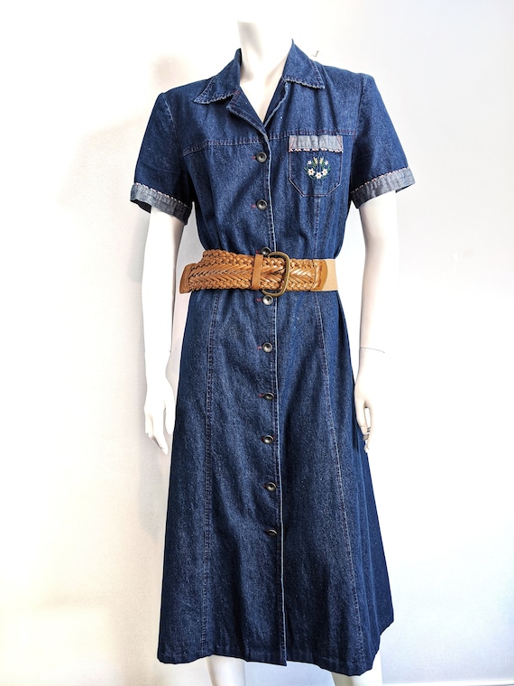 Vintage 1970s denim button down dress - image 2