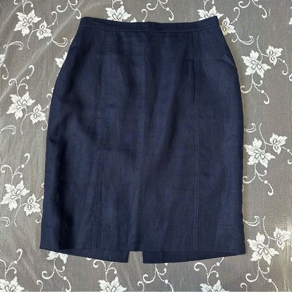 Vintage Guy Laroche Navy flax linen  pencil skirt - image 2