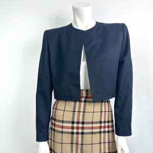 Vintage 80s Givenchy Women’s Cropped Open Front Navy Blazer