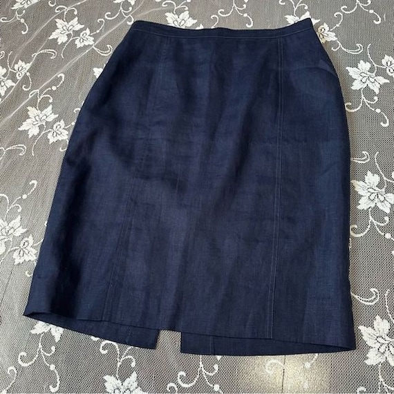 Vintage Guy Laroche Navy flax linen  pencil skirt - image 1