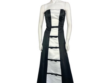 Vintage 90s Jessica McClintock for Gunne Sax Strapless  Black And White Gown